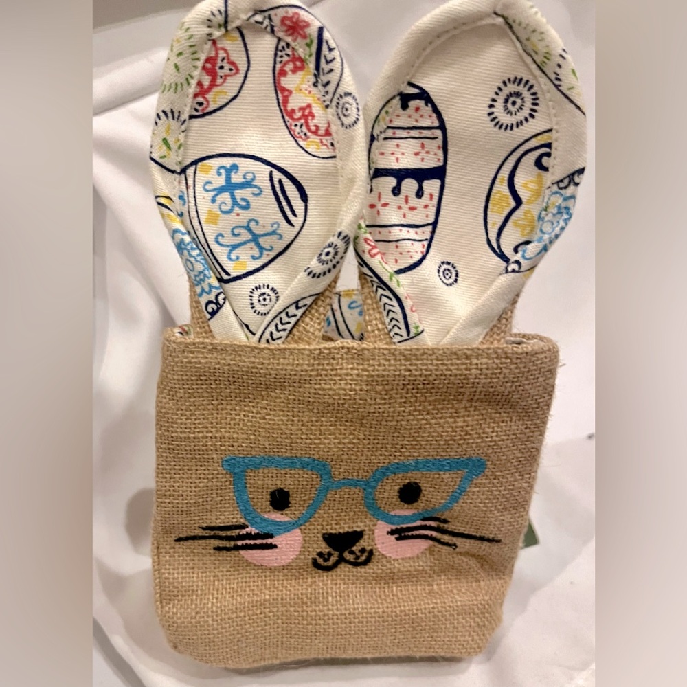 Sur la Table Easter Bunny Burlap Bag with Colorful Ears -new with tags